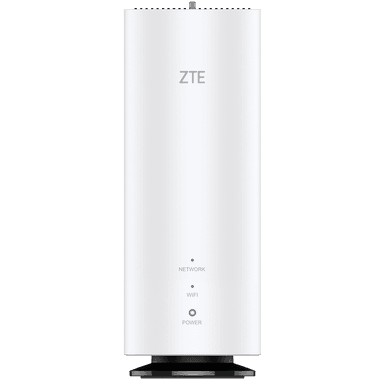 ZTE Hyperbox 5G Lite Router in schlankem weißen Gehäuse mit LED-Anzeigen für Netzwerk, WLAN und Strom auf der Vorderseite