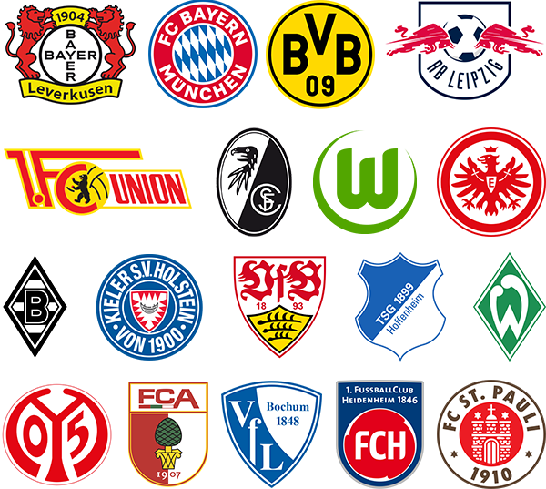 Alle 18 Vereine der Fußball-Bundesliga